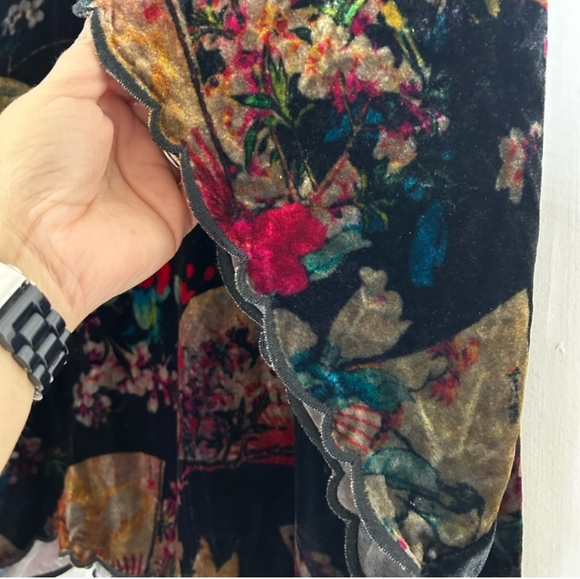 JOHNNY WAS Jolie Silk Blend Velvet Fan Print Top RARE - Picture 8 of 10